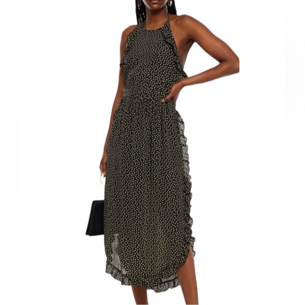 NEW See by Chloe Ruffled Polka Dot Halter Midi Dress size 34 US 2